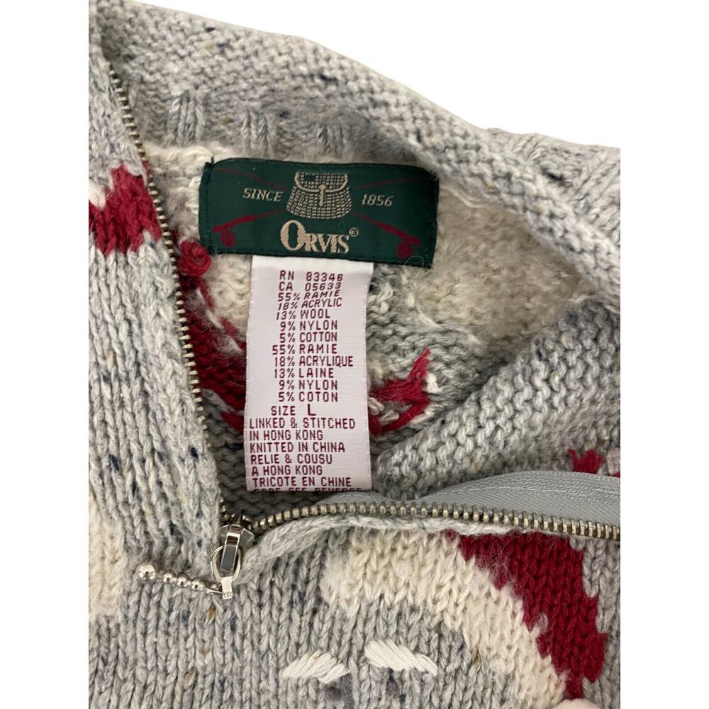 Orvis Pullover Sweater Womens Large Gray Christmas Santa 1/4 Zip Long Sleeve - Picture 3 of 7